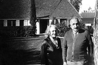 Albert Einstein and Elsa outside of their home Pasadena, California 1931