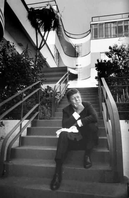 John F Kennedy JFK at the Mauretania apartments in Hancock Park Los Angeles California July 1960